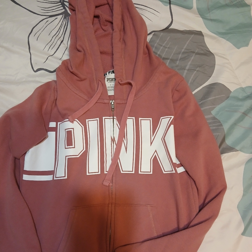 PINK Victoria's Secret Mauve Hoodie with Black Lettering